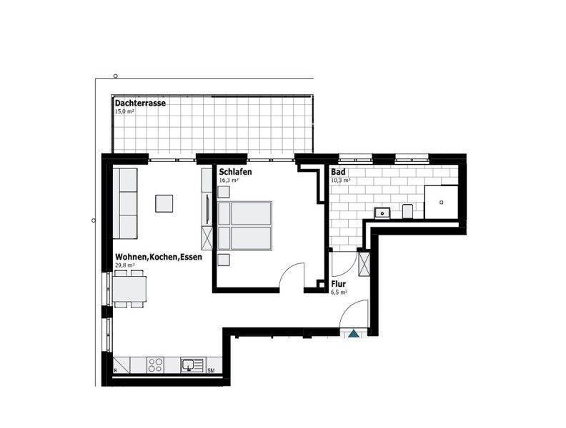 bezugsfertiger Neubau – 2-Zimmer-OG. Wohnung mit Dachterrasse, 47259 Duisburg (Huckingen Hüttenheim Mündelheim Ungelsheim Wanheim-Angerhausen)