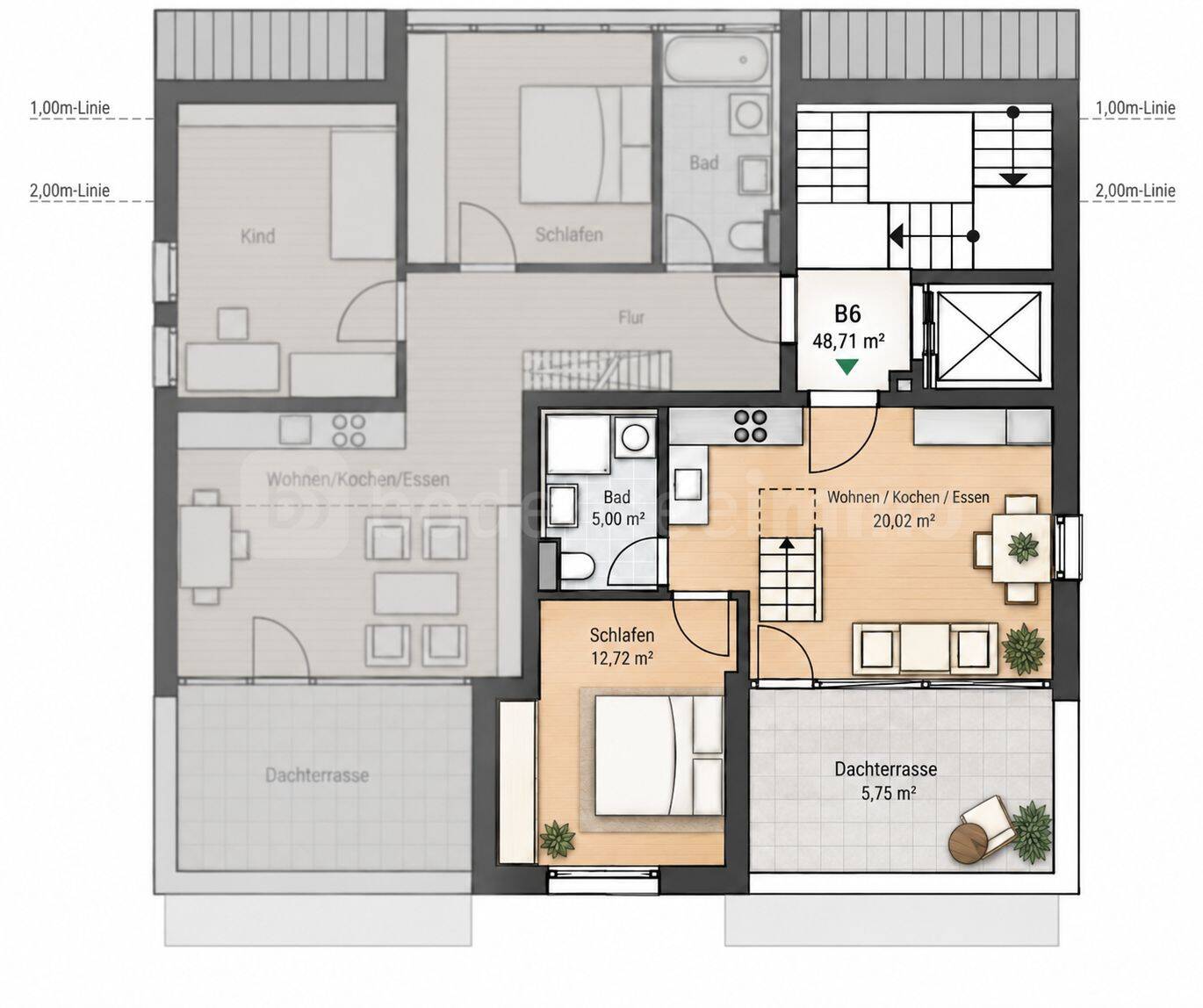 NEUBAU · ERSTBEZUG 2,5 Zimmer WHG mit Gallerie, Dachterrasse, Einbauküche und Tiefgaragenstellplatz, 78467 Konstanz
