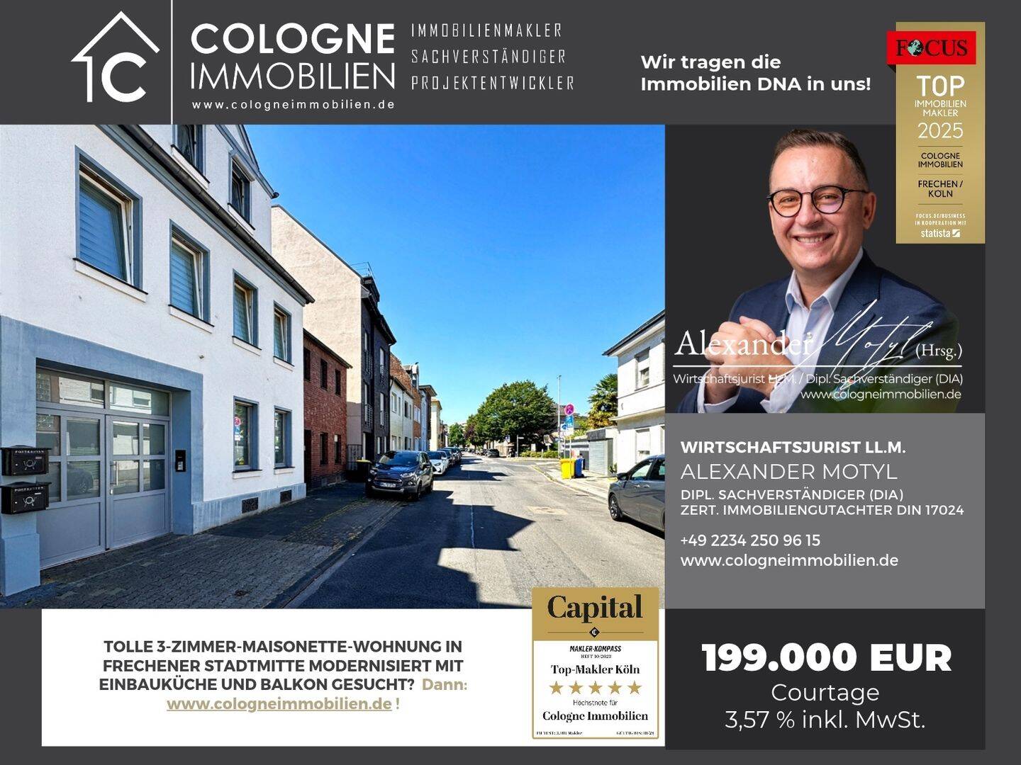 2-3-ZIMMER-MAISONETTE-WOHNUNG IN FRECHENER STADTMITTE MODERNISIERT MIT EINBAUKÜCHE UND BALKON, 50226 Frechen