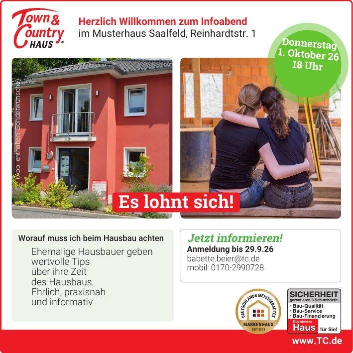 Wir reden Klartext- Infoabend Worauf muss ich beim Hausbau achten !, 7318 Saalfeld/Saale