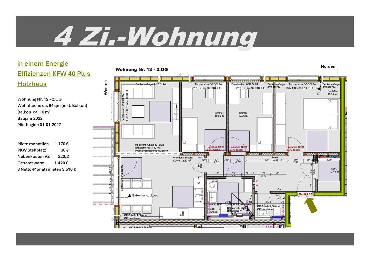 Vermiete 4-Zimmer-Wohnung in einem Holzhaus!, 89269 Vöhringen