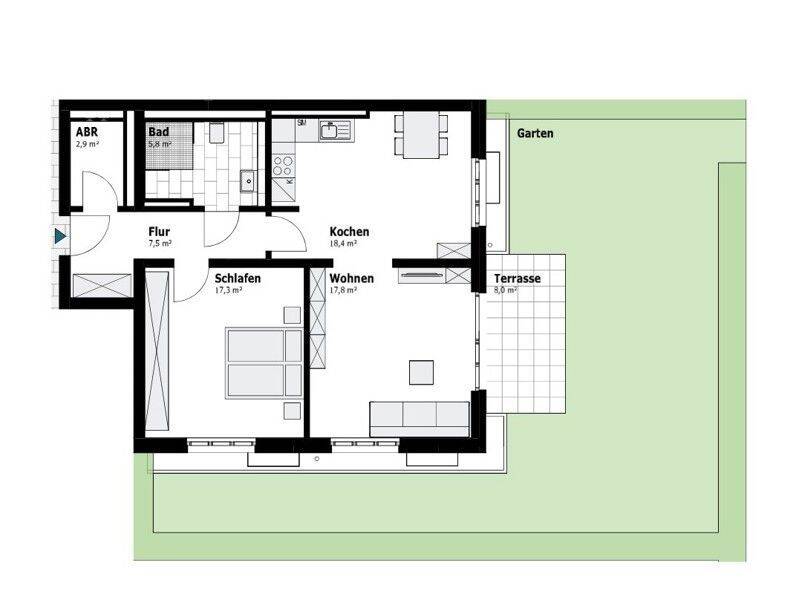 bezugsfertiger Neubau – 2-Zimmer-EG. Wohnung mit Terrasse und Garten – barrierearm, 47259 Duisburg (Huckingen Hüttenheim Mündelheim Ungelsheim Wanheim-Angerhausen)