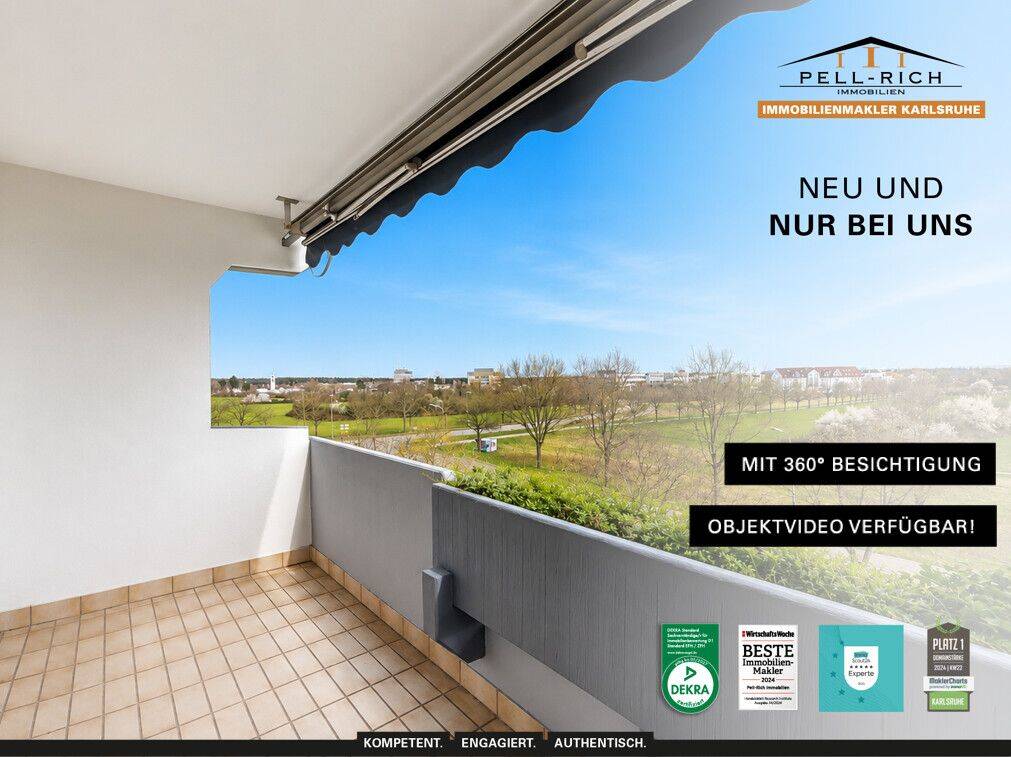 WEITBLICK: 3-Zimmer-Wohnung mit unverbauter Aussicht, Loggia, nagelneuer Küche & TG-Stellplatz, 76149 Karlsruhe (Neureut Nordstadt)