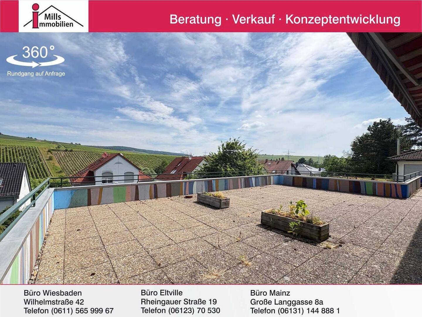 Penthouse-Wohnung mit Garten, Terrasse und Panoramablick in top Feldrandlange von Eltville, 65343 Eltville am Rhein