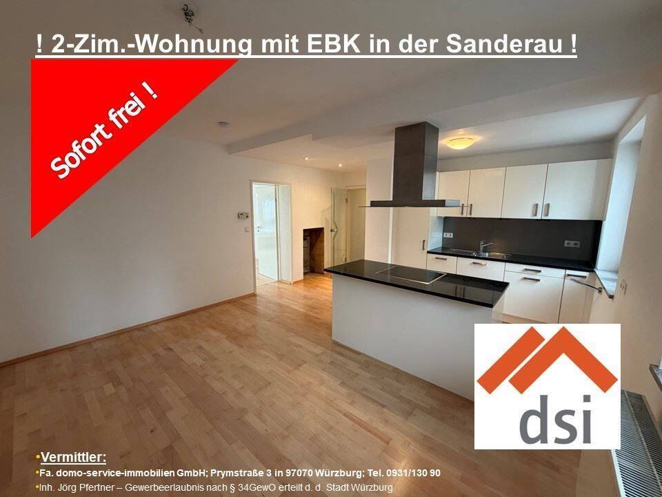 ! Großzügig geschnittene 2-Zimmer-Wohnung mit moderner Einbauküche , nahe der Mainpromenade !, 97072 Würzburg (Altstadt Sanderau)