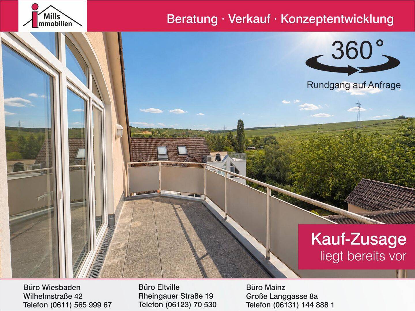 Top 2 ZKB-Eigentumswohnung mit sonnigem Balkon und Weinbergsblick in zentraler, dennoch ruhiger Lage, 65343 Eltville am Rhein
