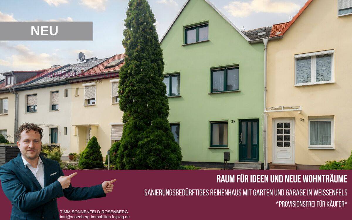 Provisionsfrei für Käufer: Ausbaufähiges Reihenhaus mit Garten, Garage & Potenzial in Weißenfels, 6667 Weißenfels