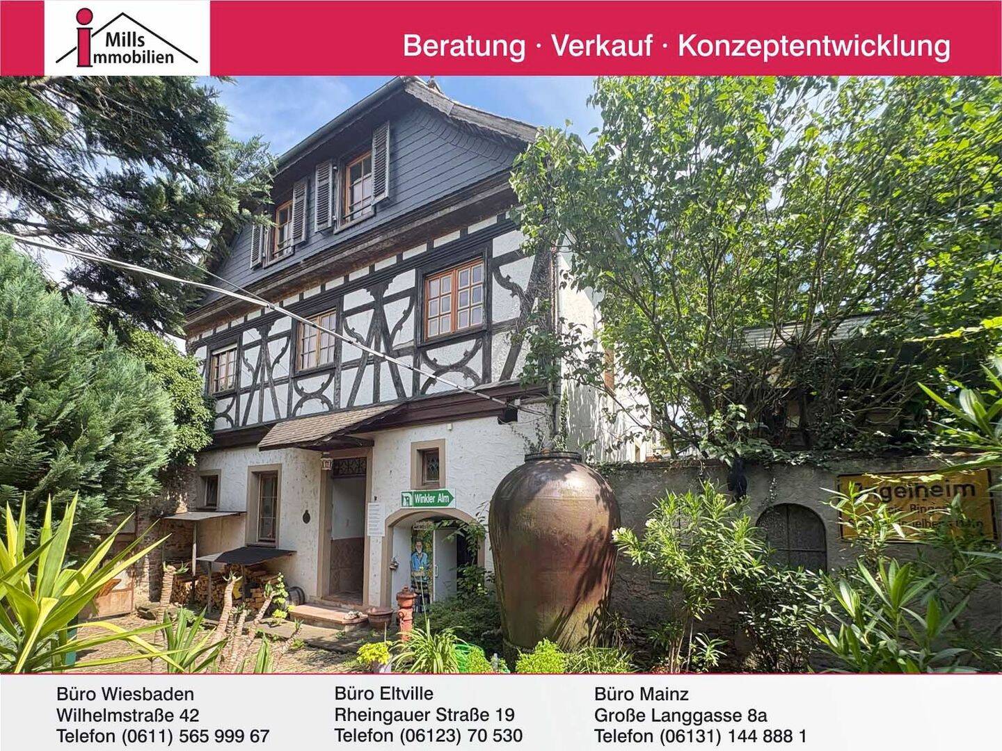 Historisches Fachwerkanwesen mit Nebengebäude, großem Weinberg und Rheinblick, 65375 Oestrich-Winkel