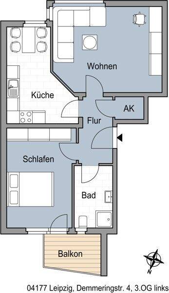 2 Zimmer Wohnung mit Balkon unweit vom Lindenauer Markt, 4177 Leipzig (Altlindenau Lindenau)