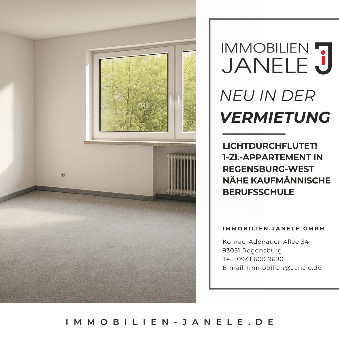 Sonnendurchströmt! 1-Zi.-Appartement in Regensburg-West nähe Kaufmännische Berufsschule, 93049 Regensburg (Großprüfening-Dechbetten-Königswiesen Innenstadt Westenviertel)