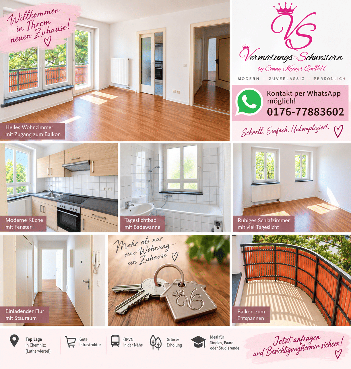 Studenten aufgepasst- 2 Zimmer, Balkon und Einbauküchee, 9126 Chemnitz (Altchemnitz Bernsdorf Gablenz Lutherviertel Sonnenberg)