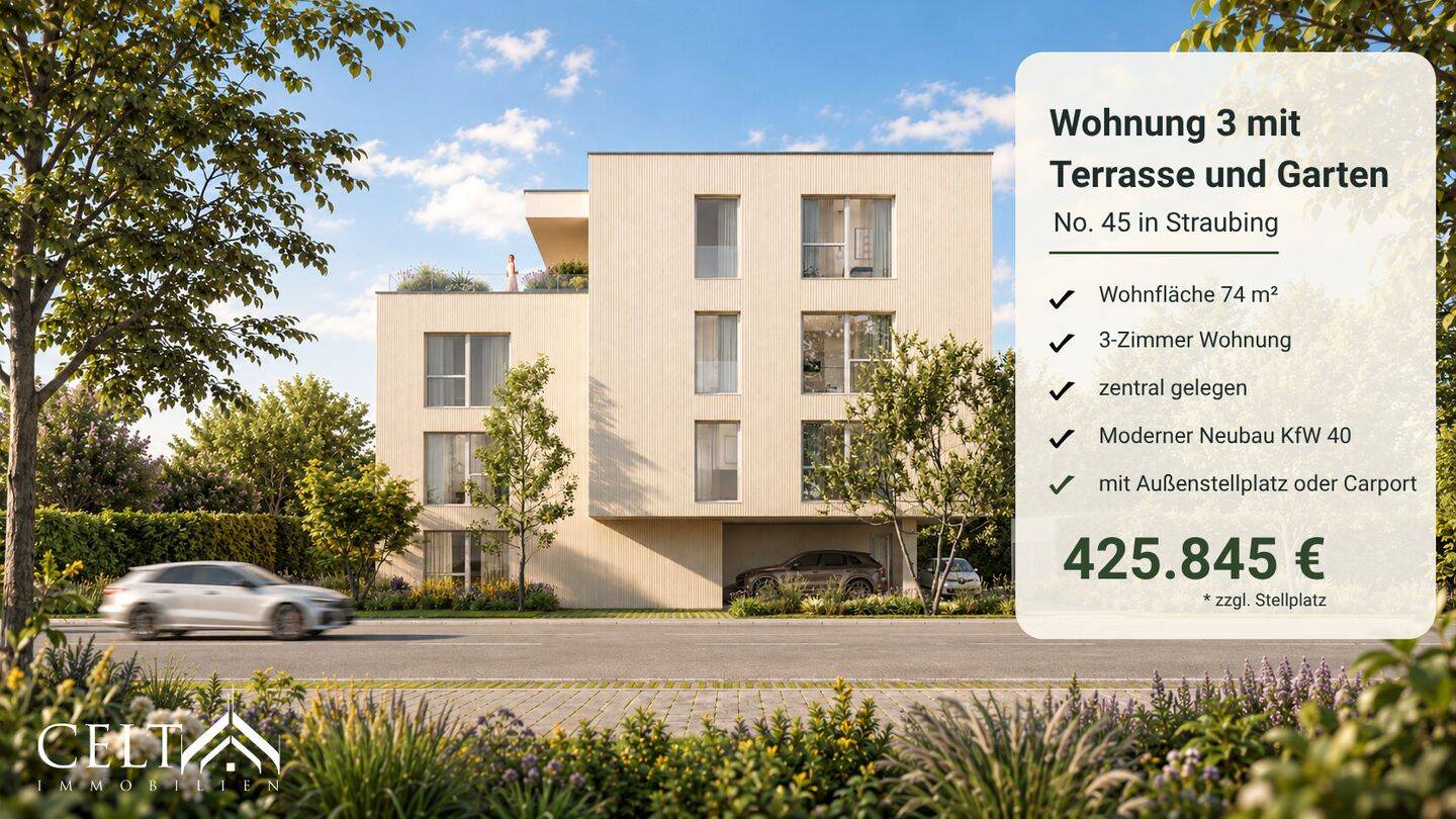 Moderne 3-Zimmer Eigentumswohnung mit Terrasse und Garten, 94315 Straubing