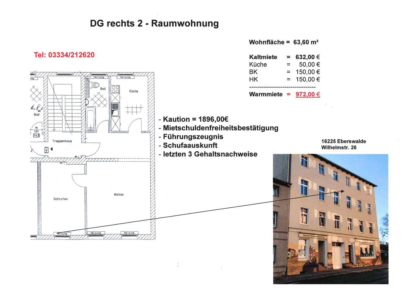 2-Raum Wohnung, zentrale Lage, Eberswalde, 16225 Eberswalde