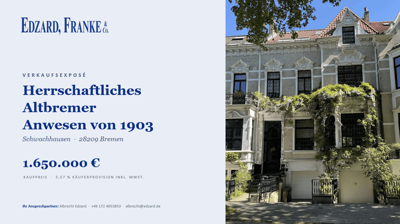 Herrschaftliches Altbremer Anwesen von 1903, 28209 Bremen (Barkhof Bürgerpark Bürgerweide/Barkhof Schwachhausen)