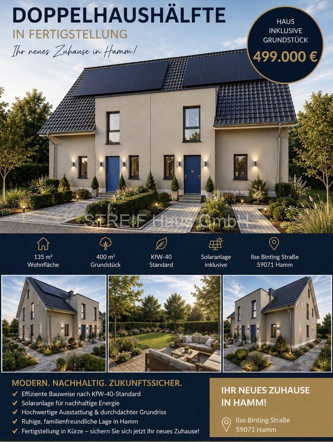 Moderne Doppelhaushälfte mit Grundstück im Neubaugebiet, 59077 Hamm