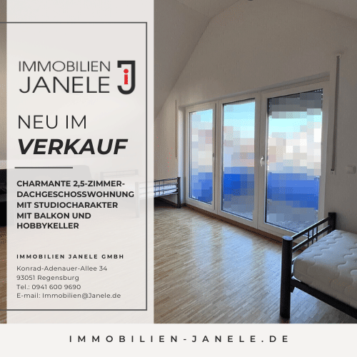 Ansprechende 2,5-Zi.- Atelierwohnung mit viel Tageslicht und großen Balkon in ruhiger Lage!, 93128 Regenstauf