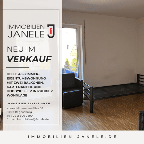 Bestlage in Regenstauf! Großzügige 4,5-Zimmer-Eigentumswohnung mit zwei Balkonen und Gartenanteil, 93128 Regenstauf