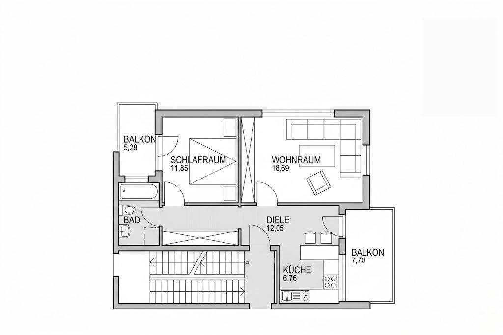 2-Zimmer-Wohnung in Bad Wildbad-Sommerberg: ca. 60 m², 2 Balkone, Einbauküche, 75323 Bad Wildbad