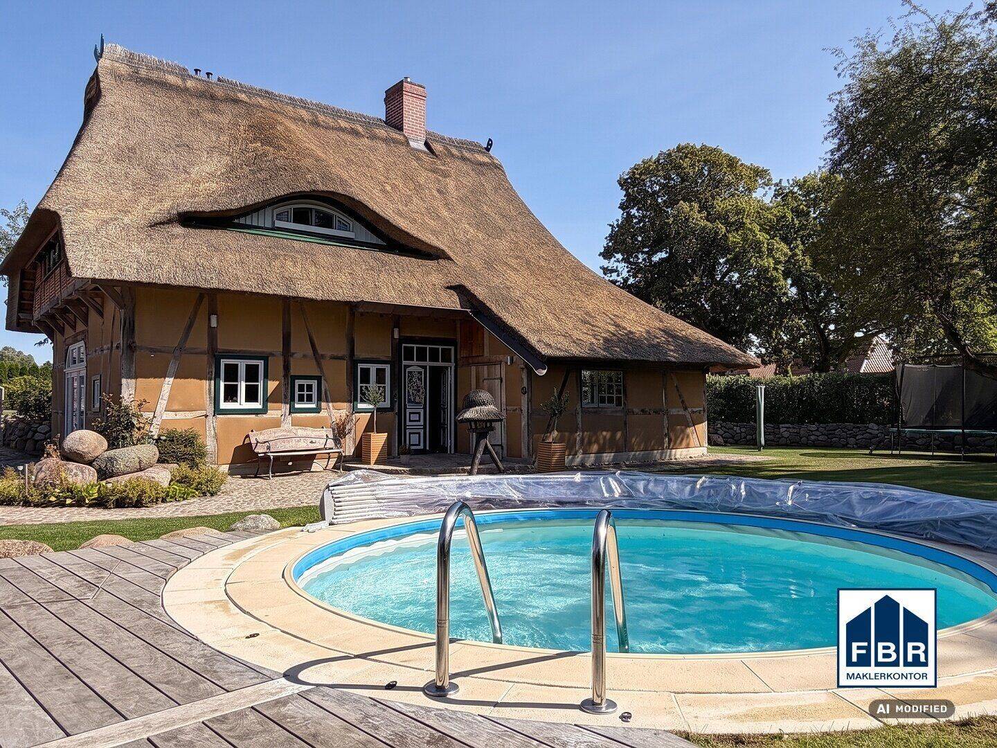 Modernes Reetdachhaus mit Pool, Erdwärme und viel Privatsphäre, 19217 Rehna