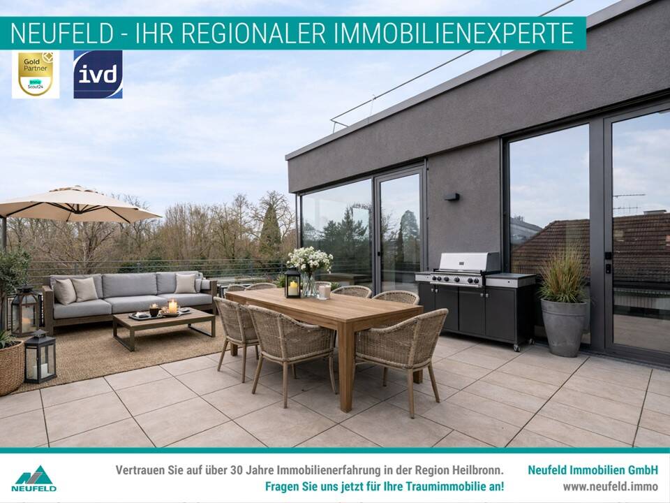 Wunderschöne 3-Zimmer Penthouse-Wohnung mit Dachterrasse und Weitblick auf den Wartberg sucht Sie!, 74072 Heilbronn (Heilbronn)
