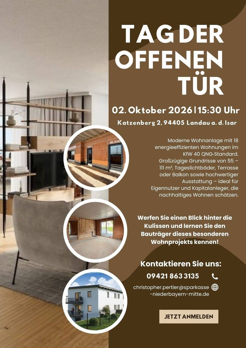 02.10.26, 15:30 h Tag der offenen Tür – In die eigene Traumwohnung einziehen oder als Vermieter hohe Steuervorteile generieren!, 94405 Landau a.d. Isar (Landau)