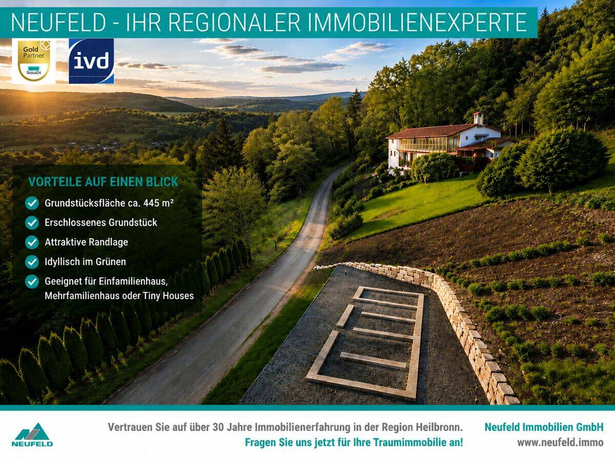 Traumhaftes Baugrundstück im Grünen – erschlossen, ca. 445 m², 74613 Öhringen