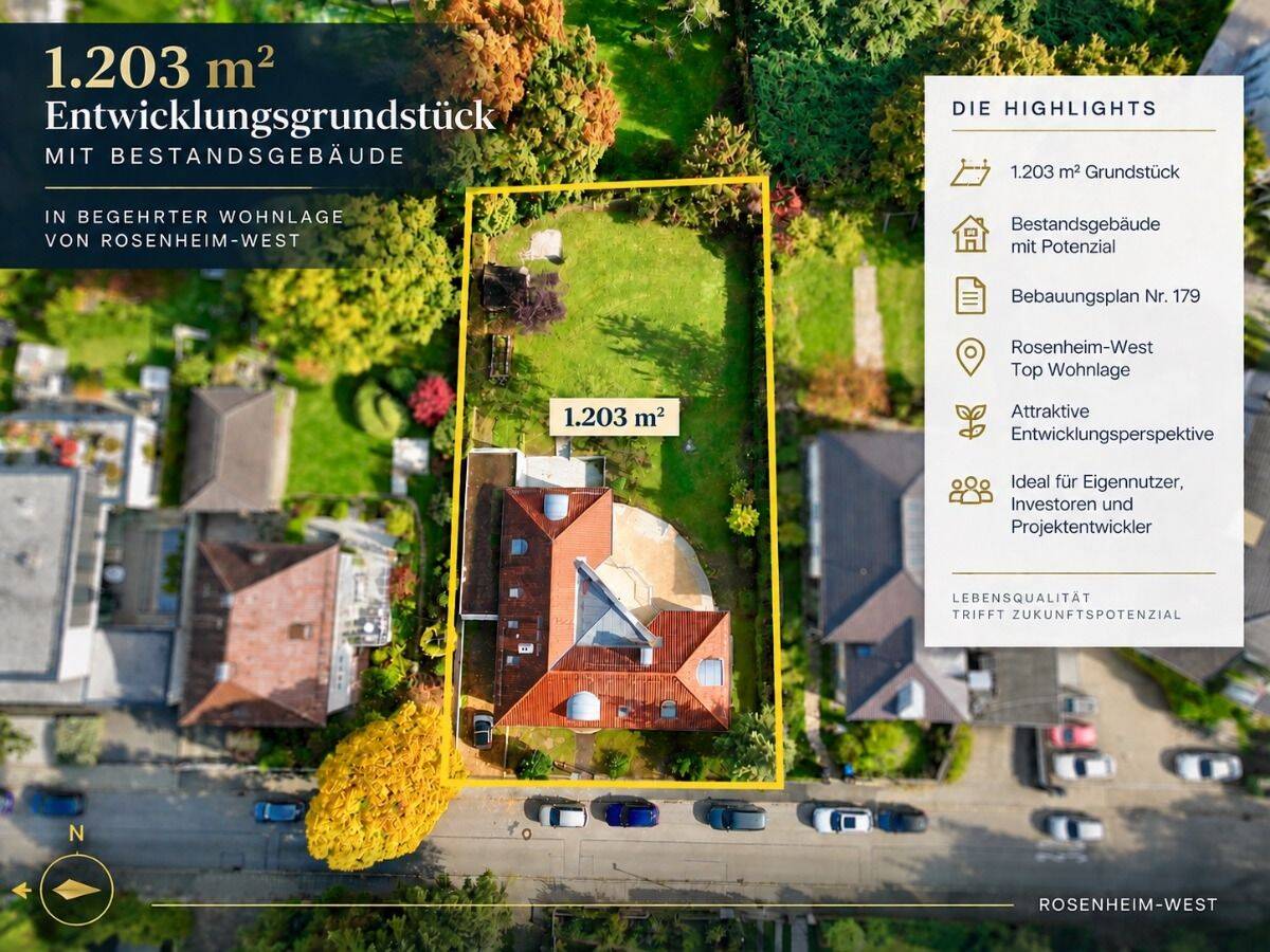 1.203 m² Wohngrundstück mit Bestandsgebäude und Entwicklungsperspektive in Rosenheim-West, 83022 Rosenheim (Happing Innenstadt Ost Süd West)