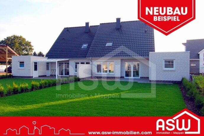 Musterhaus! Neubau: weiße Doppelhaushälfte mit exklusivem Gauben-Dachfenster und massiver Garage!, 49716 Meppen