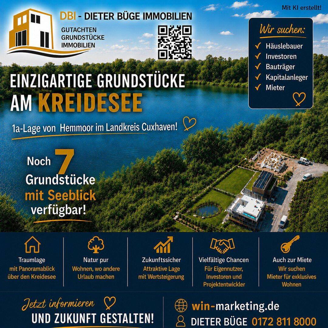 Seegrundstücke LK Cuxhaven ab 970 m² 1. Reihe, Panorama-Seeblick, 1a-Lage von 21745 Hemmoor, 21745 Hemmoor