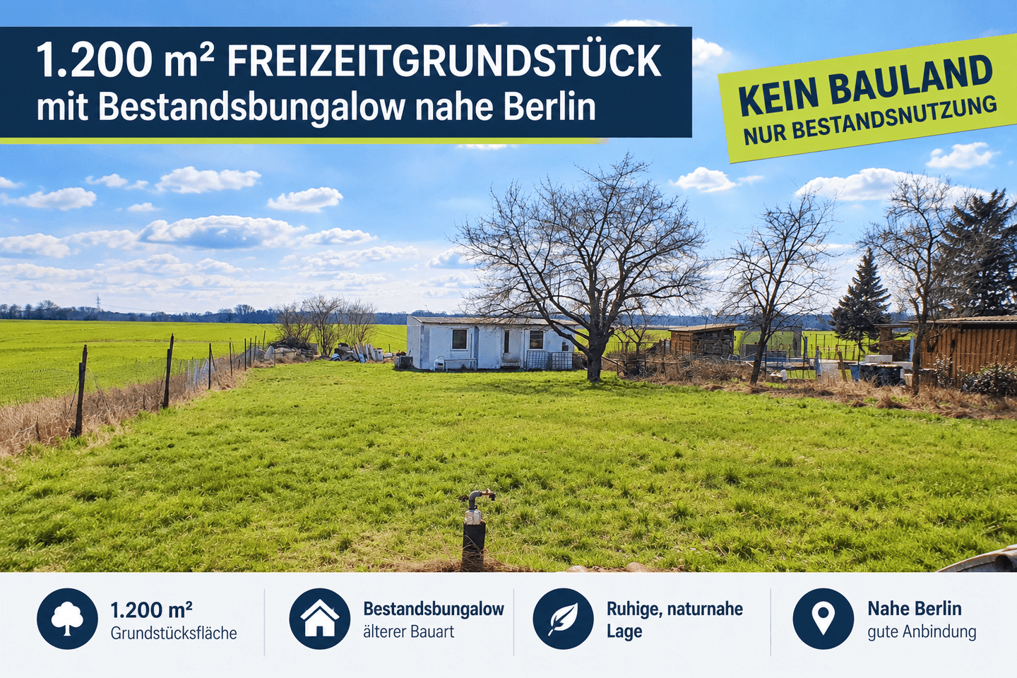 1.200 m² Freizeitgrundstück mit Bestandsbungalow nahe Berlin – KEIN BAULAND, 16356 Ahrensfelde