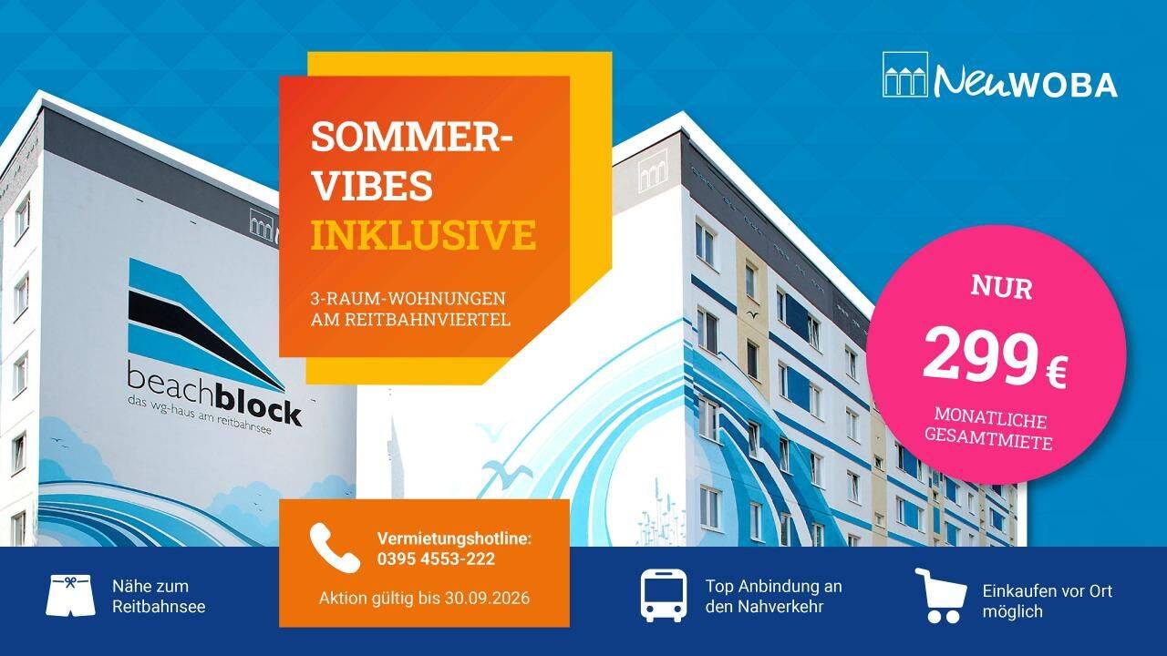 Angebot „Sommer – Kampagne Reitbahnviertel 2026“ 299 €, 17034 Neubrandenburg