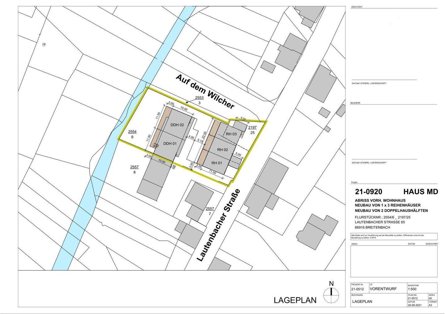 Grundstück inkl. genehmigtem Bauplan für 3 Reihenhäuser 2 Doppelhaushälften  Bestandsgebäude: Vorhandenes Wohnhaus (Abriss vorgesehen)ohne Bauzwang!, 66916 Breitenbach