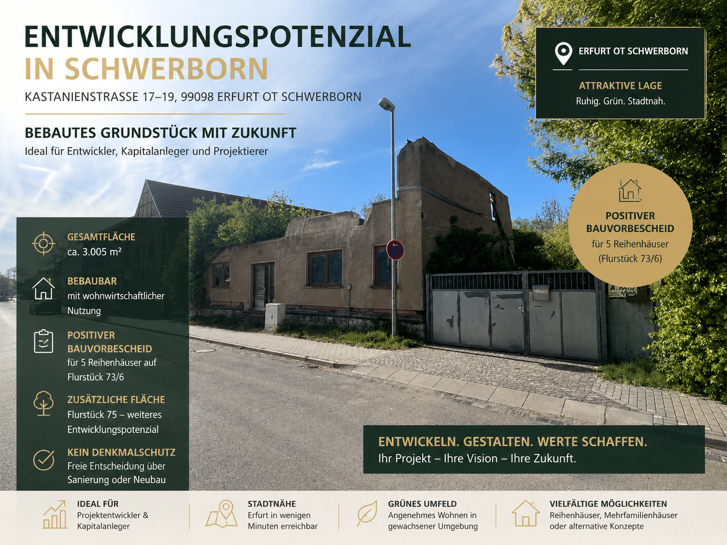 Wohnbaugrundstück mit positivem Bauvorbescheid und Entwicklungspotenzial in Erfurt-Schwerborn, 99095 Erfurt (Mittelhausen Schwerborn Stotternheim)