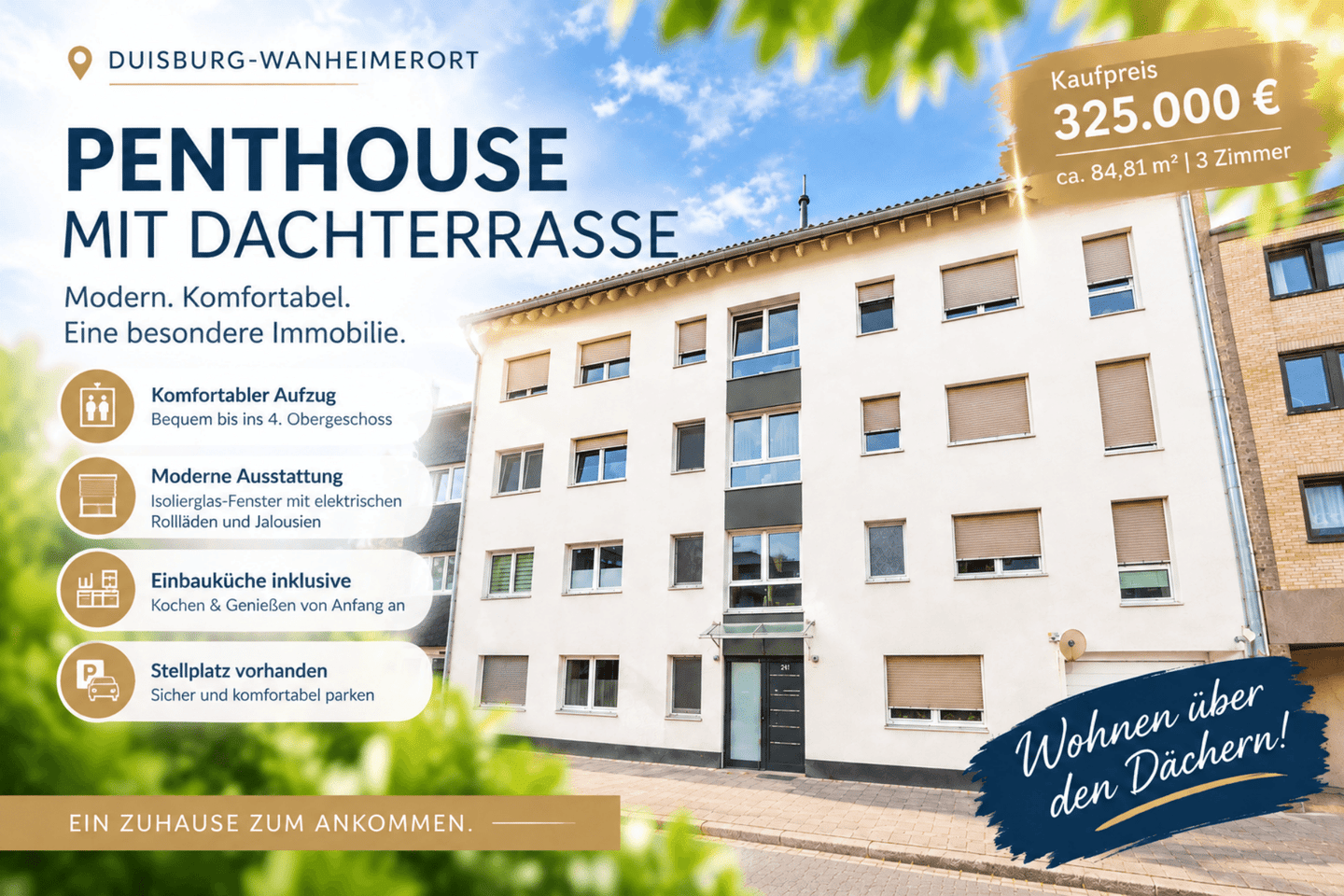 AB SOFORT! Mehr als eine Wohnung: Penthouse-Flair mit großer Dachterrasse und wertiger Ausstattung., 47055 Duisburg (Neudorf-Süd Wanheim-Angerhausen Wanheimerort)