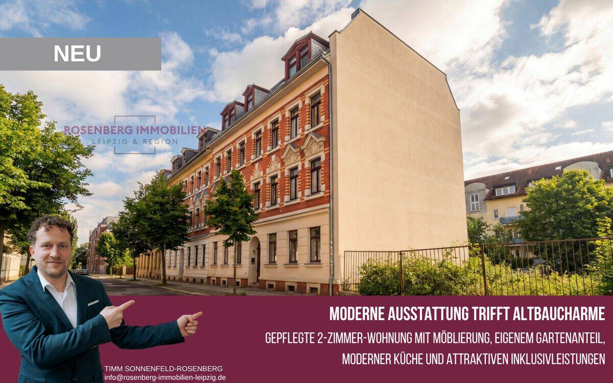Möblierte 2-Raumwohnung mit Balkon und eigenem Garten in Leipzig-Mockau-Süd, 4357 Leipzig (Mockau-Nord Mockau-Süd Schönefeld-Abtnaundorf)