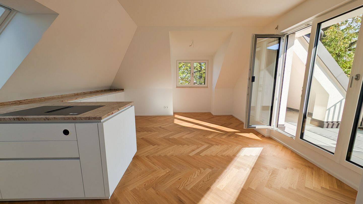 Neubau – Stilvolle Dachgeschosswohnung mit Südterrasse, Fischgrätparkett und Designküche, 81377 München (Hadern Sendling-Westpark)