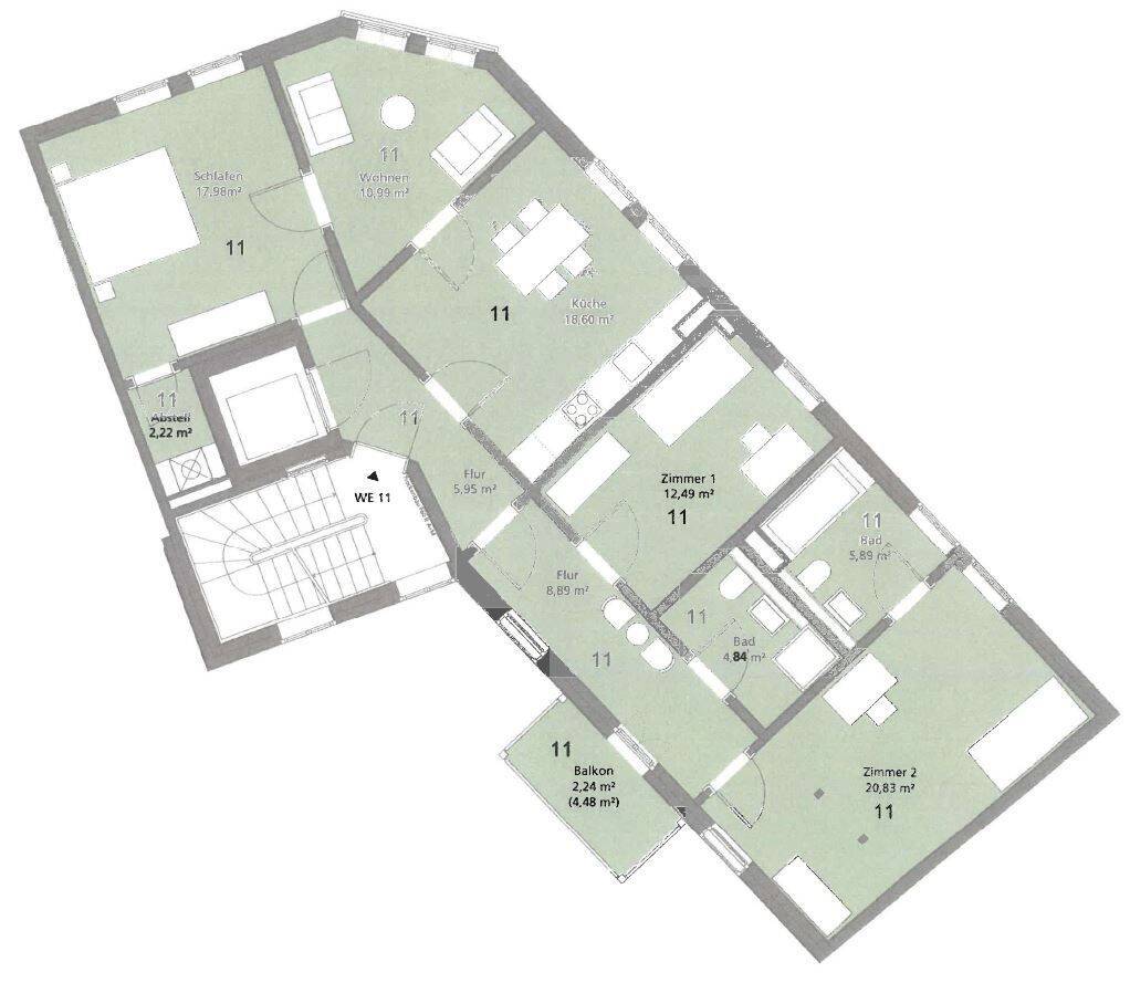 4 Raumwohnung in zentraler Lage mit Balkon, 99084 Erfurt (Altstadt Brühlervorstadt Löbervorstadt)