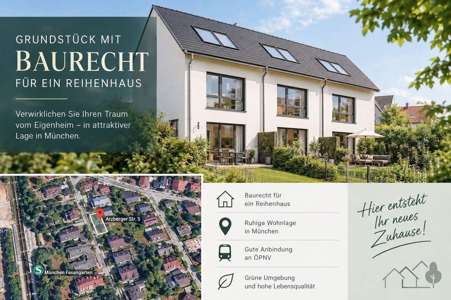 Bezahlbares Grundstück im Erbbaurecht mit Baugenehmigung für ein Reiheneckhaus – München-Fasangarten, 81549 München (Obergiesing Ramersdorf-Perlach Untergiesing-Harlaching)