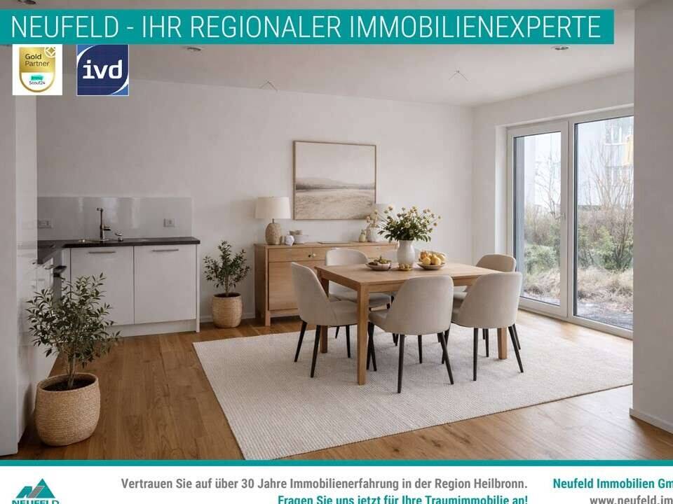 Traumhafte 2-Zimmer Wohnung mit großer Terrasse und Gartenanteil wartet auf Sie!, 74076 Heilbronn (Heilbronn Neckarbogen)