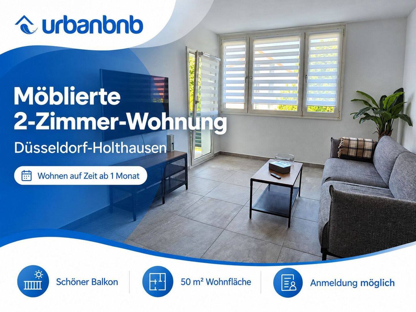 Kurzzeitmiete 2-Zimmerwohnung ab ein Monat in Düsseldorf, 40589 Düsseldorf