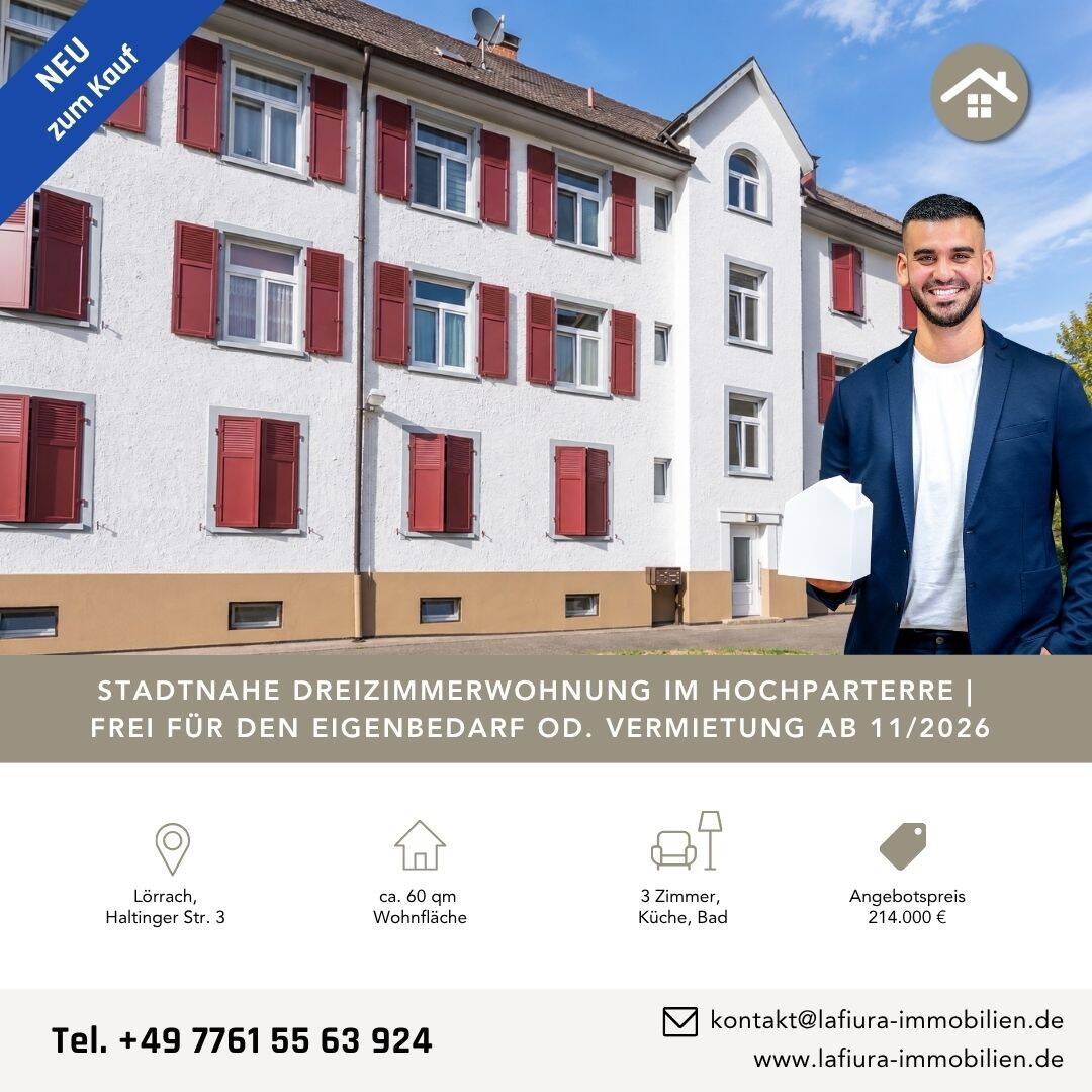 LFI | Stadtnahe 3-Zi.-ETW im Hochparterre | Frei ab 11/2026 für den Eigenbedarf oder die Vermietung, 79539 Lörrach