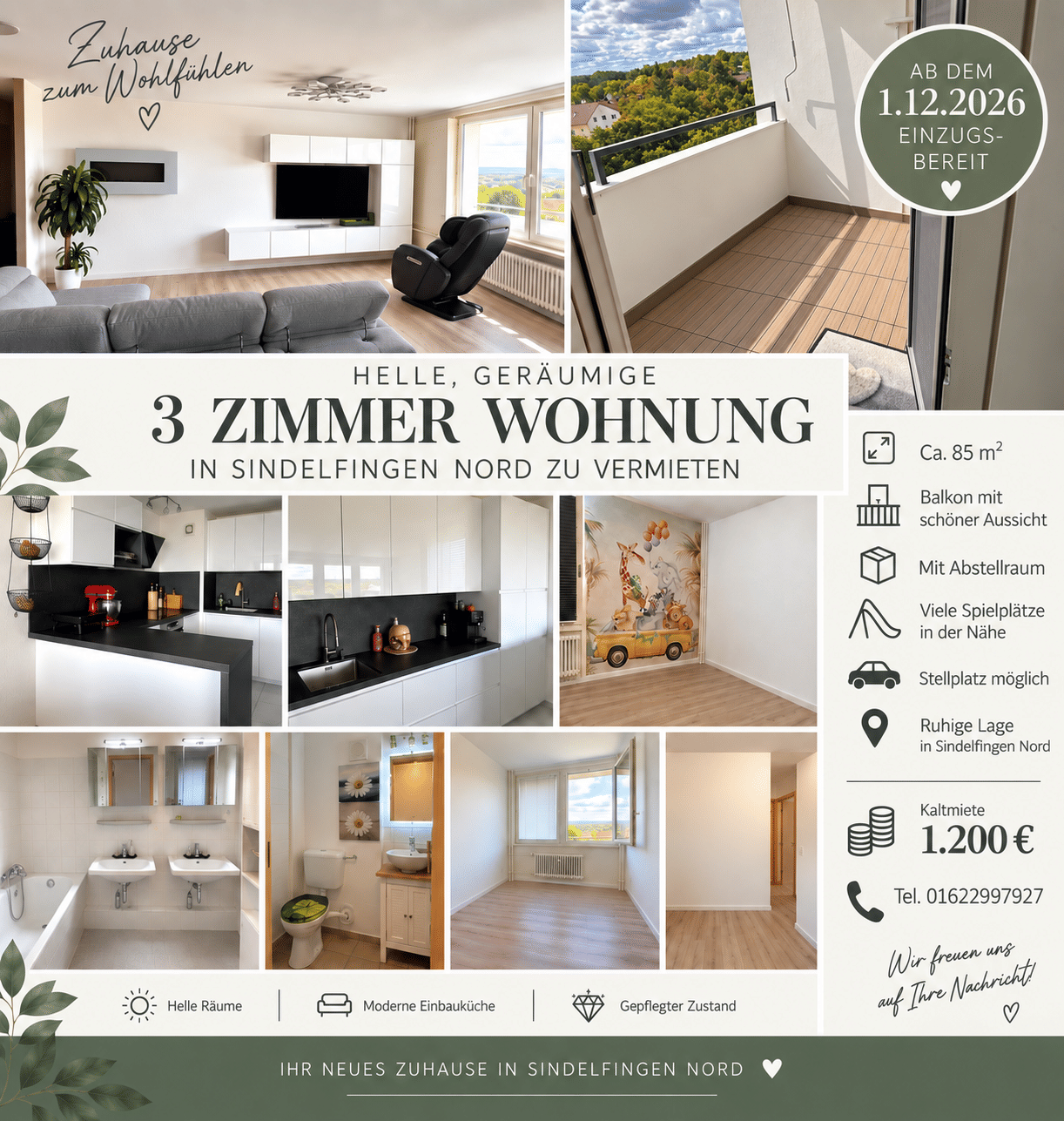Helle, gepflegte 3 Zimmerwohnung zu vermieten, 71067 Sindelfingen