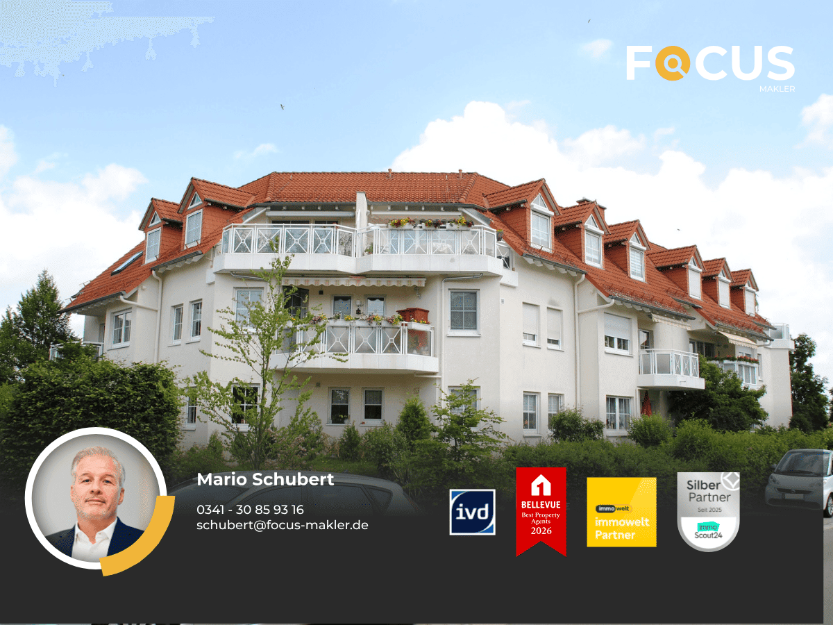 Markkleeberg – 2-Raumwohnung in Traumlage mit Balkon, Tageslichtbad und PKW-Stellplatz, 4416 Markkleeberg