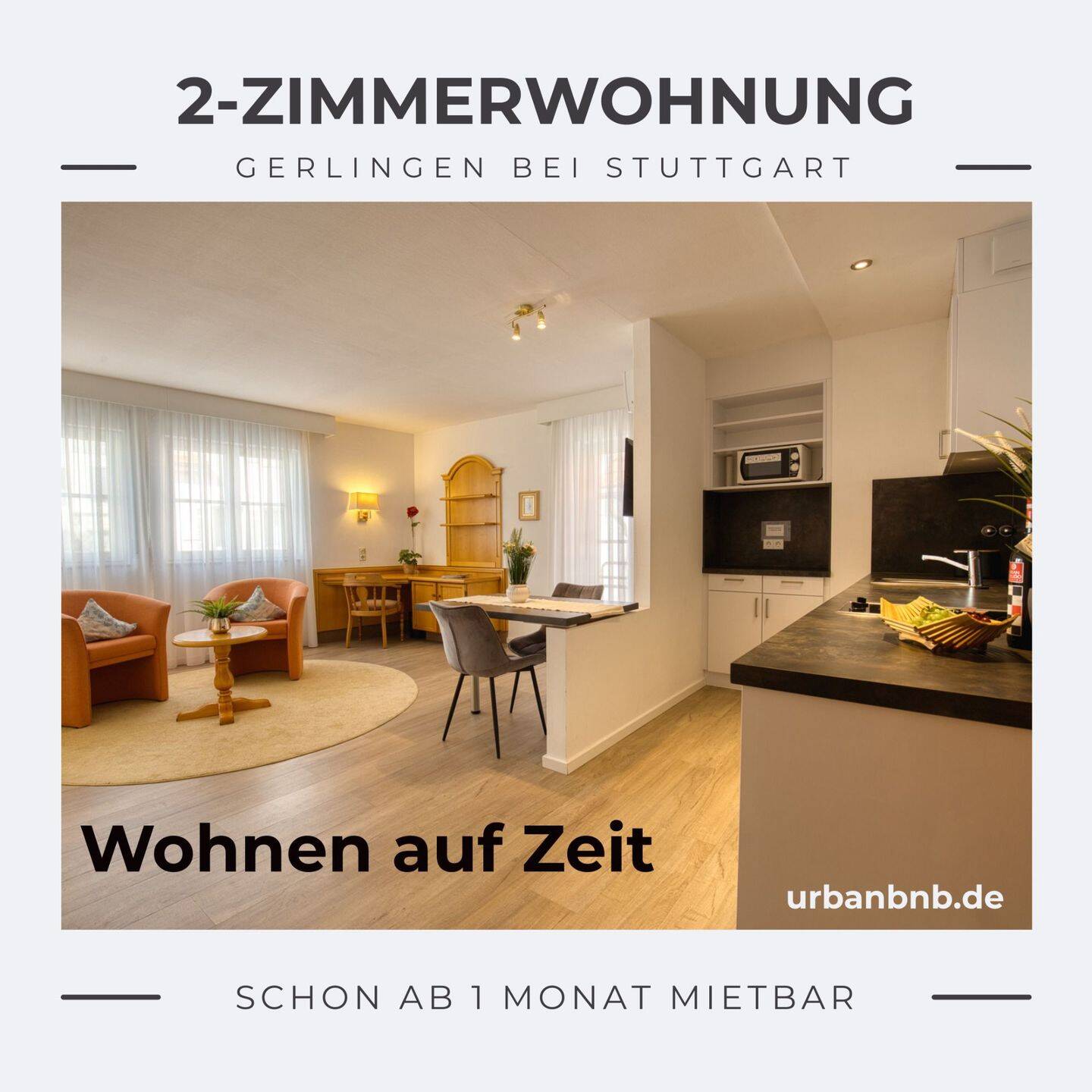 Zeitwohnen in Gerlingen: Moderne 2-Zimmerwohnung nahe Bosch, Trumpf & Thales – voll ausgestattet, 70839 Gerlingen
