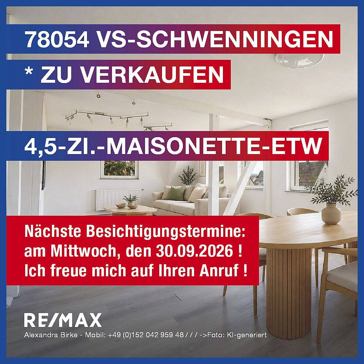 RE/MAX: Bezugsfrei! * Nächste Besichtigungstermine am Mi., den 30.09.2026 !!!, 78054 Villingen-Schwenningen