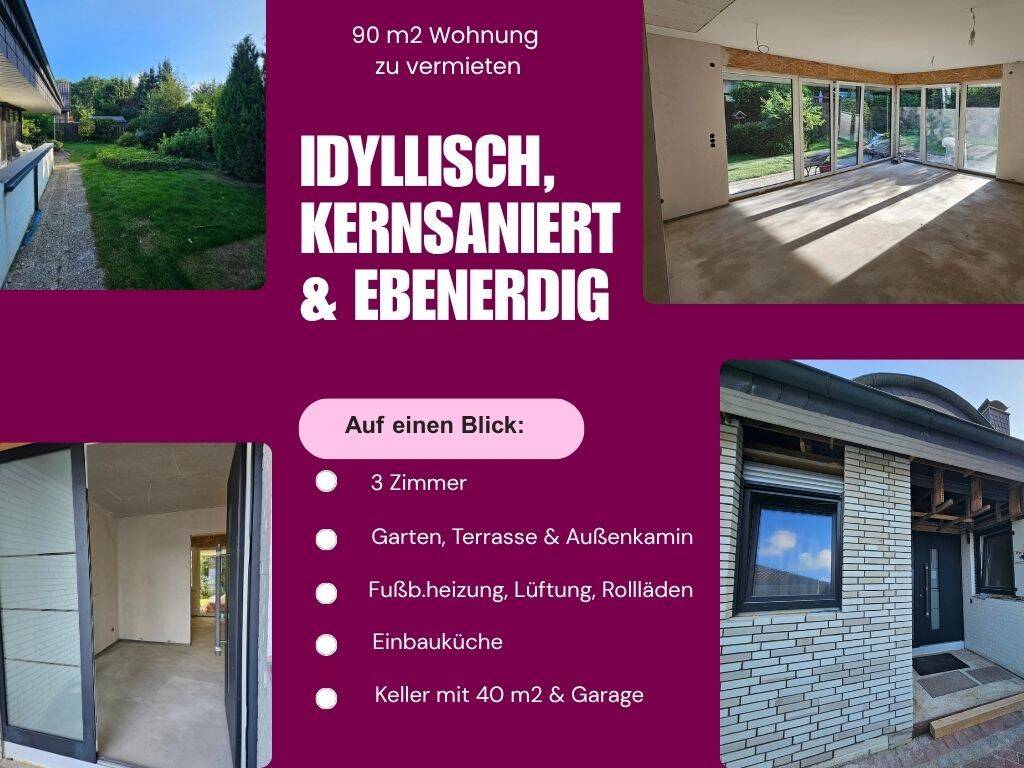 Ebenerdige, kernsanierte 90 m² Wohnung mit Garten in ruhiger Lage direkt im Ort zu vermieten, 27777 Ganderkesee