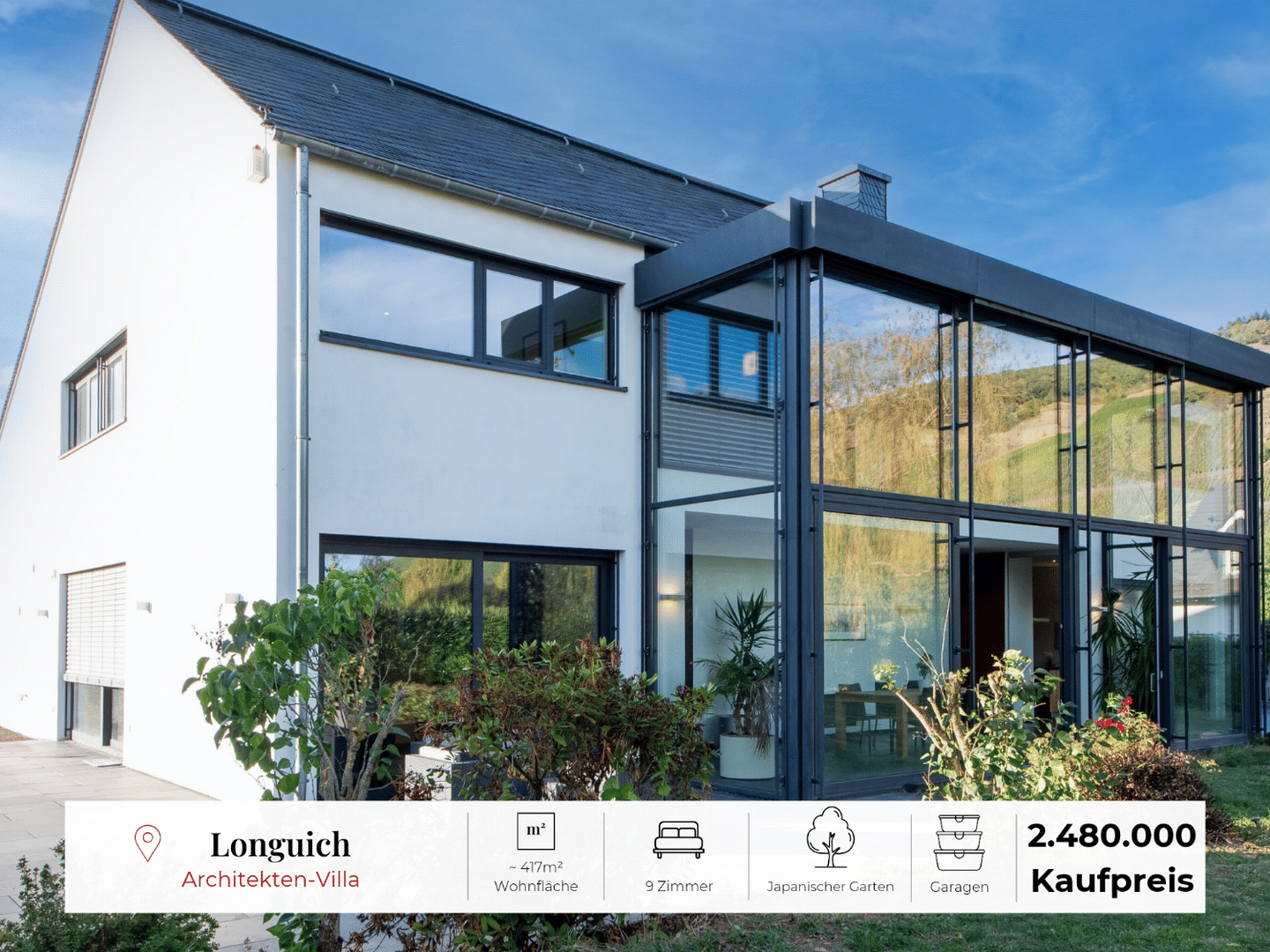 Architektur trifft Lebenskunst – außergewöhnliche Villa in Top Lage in Longuich/Riol, 54340 Longuich