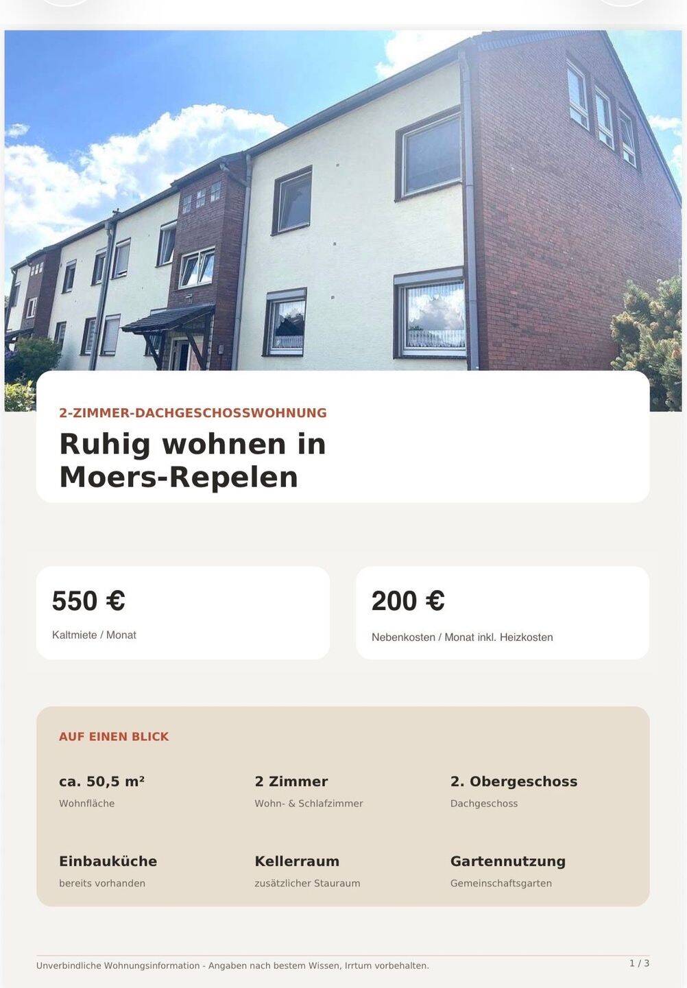 Helle 2-Zimmer-Dachgeschosswohnung in Moers-Repelen, 47445 Moers