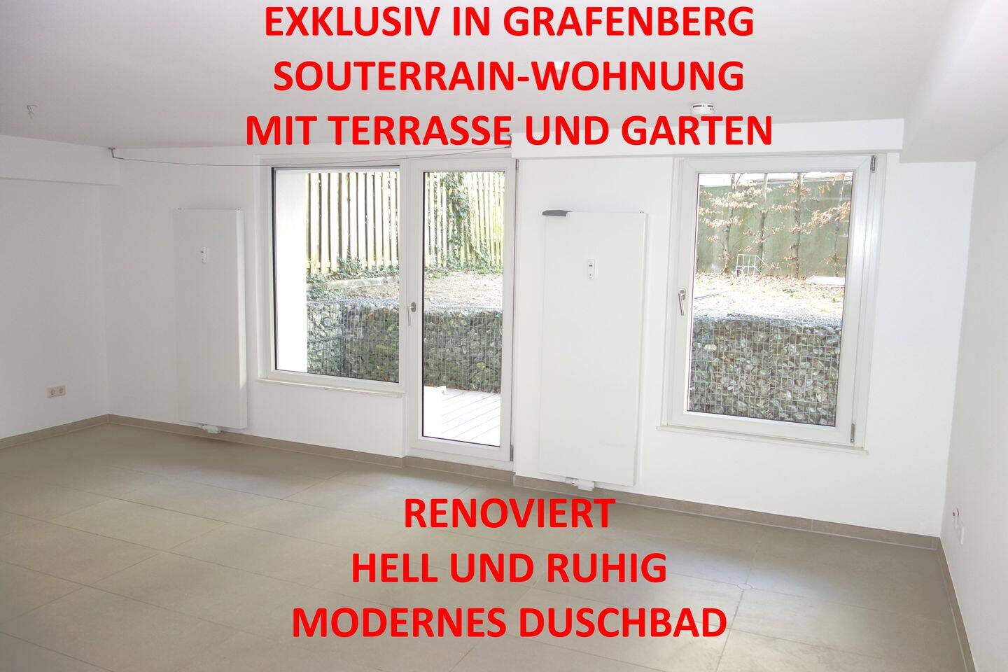 EXKLUSIV IN GRAFENBERG SOUTERRAIN GARTEN-TERRASSENWOHNUNG SEHR RUHIG RENOVIERT MODERNES DUSCHBAD, 40629 Düsseldorf (Gerresheim Grafenberg Hubbelrath Ludenberg Rath)