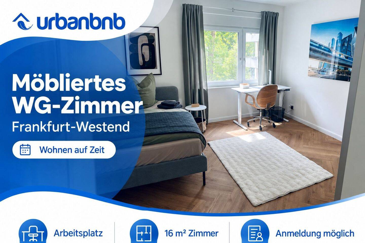 Wohnen auf Zeit in Frankfurt-Westend – WG-Zimmer mit Arbeitsplatz, 60325 Frankfurt am Main (Bockenheim Gallus Westend-Süd)